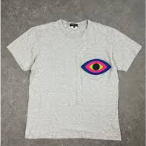 Comme des Garcons Gray T-Shirt with Colorful Eye Design